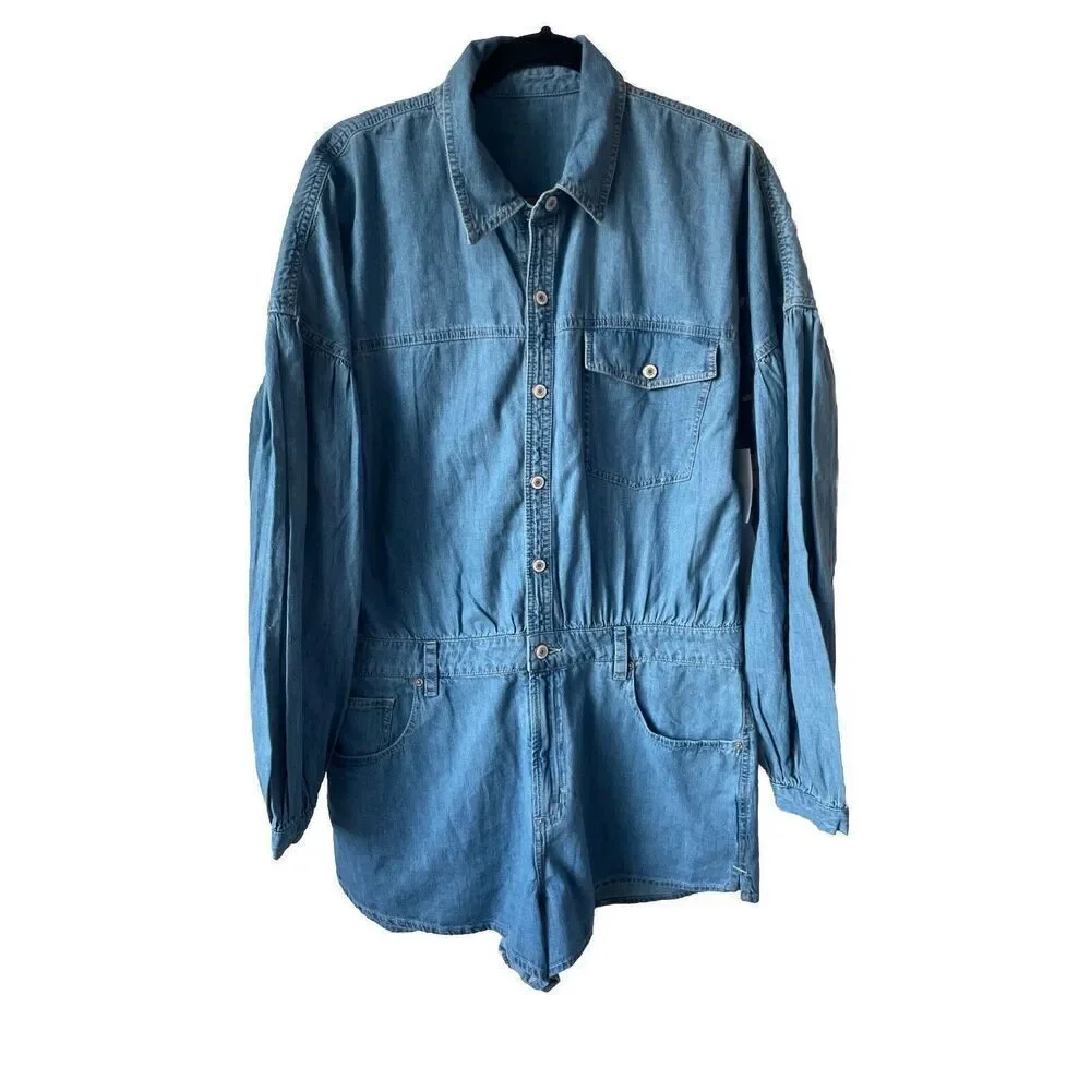 New Free People womens Zodiac Chambray One Piece romper size Large